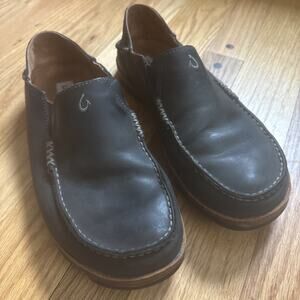 Olukai Mens 10 Moloa Loafer Shoes Black Leather Comfort Casual Moccasin SlipOn